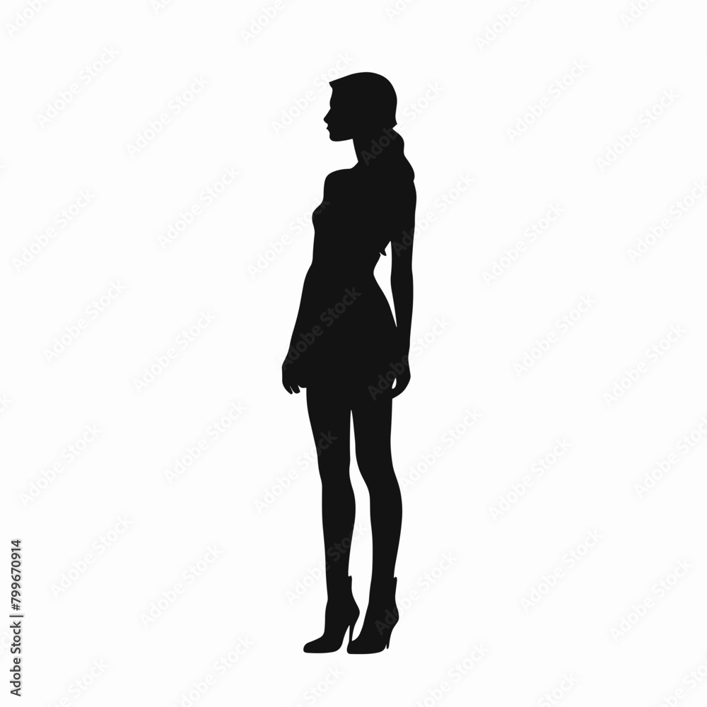 Woman walking silhouette flat black vector illustration