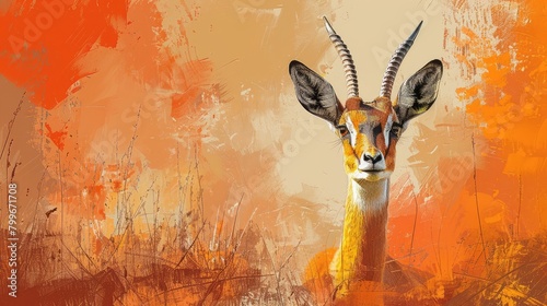 Stylized Portrait of Gazelle on Vibrant Background
 photo