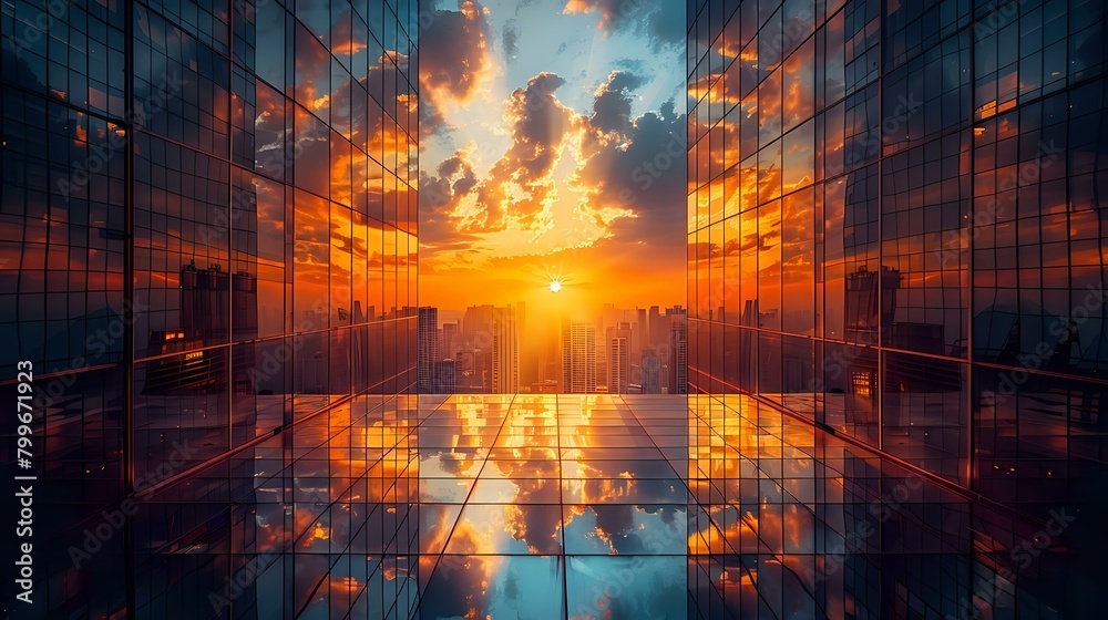Rising Sun Cityscape: Ethereal Urban Reflections