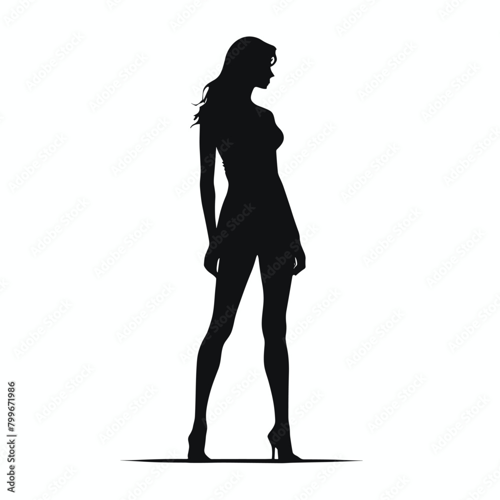 Single woman standing silhouette flat vector illustration