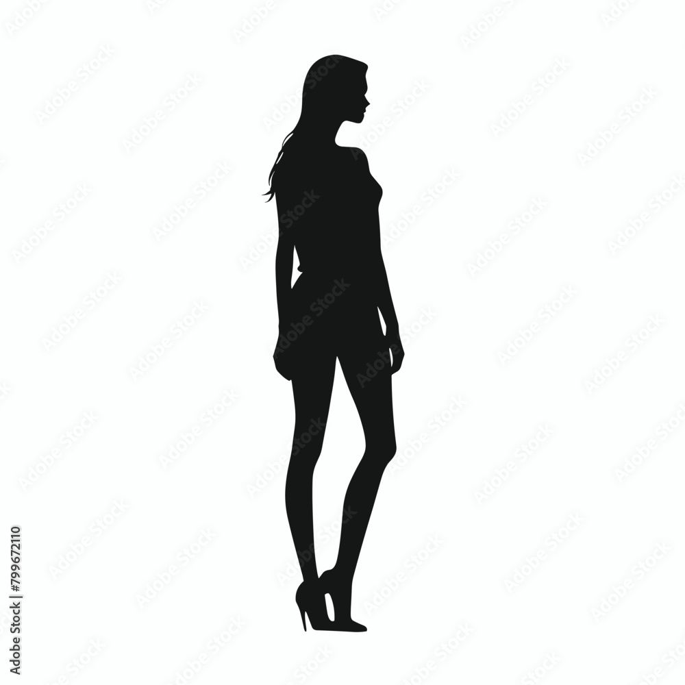 Single woman standing silhouette flat vector illustration