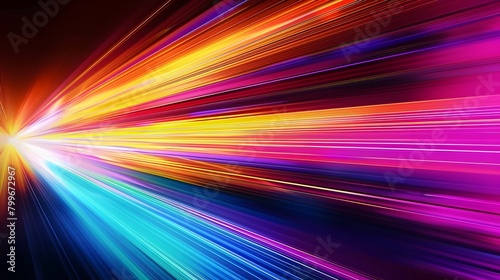 Vibrant rainbow streaks at warp speed create a dynamic and colorful background with light, perfect for lively event graphics. 
