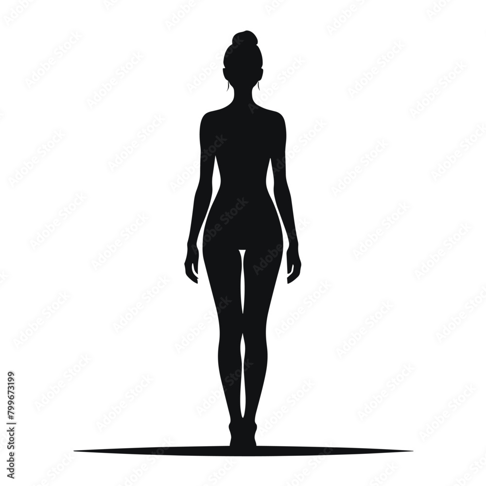 Single woman standing silhouette flat vector illustration Single woman standing silhouette flat vector illustration