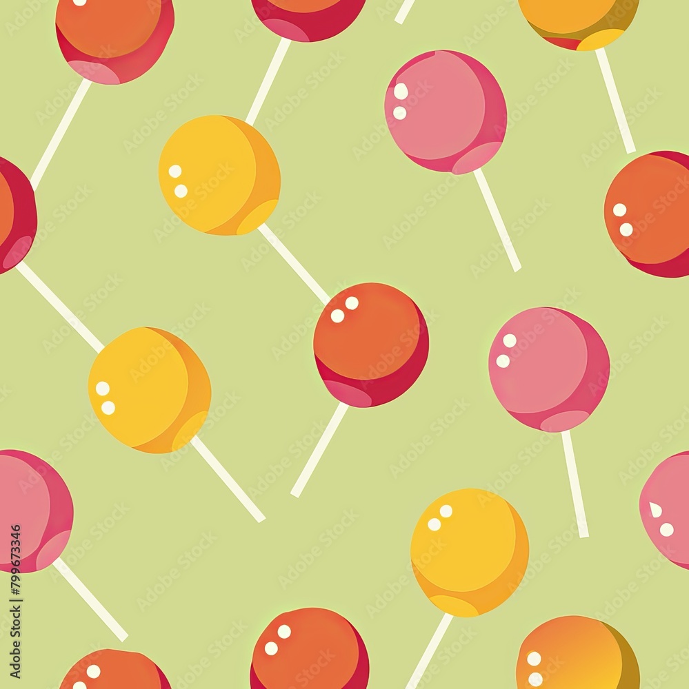 Seamless pattern of fruity-flavored lollipops wrapped in shiny cellophane, Generative AI Seamless pattern of fruity-flavored lollipops wrapped in shiny cellophane, Generative AI