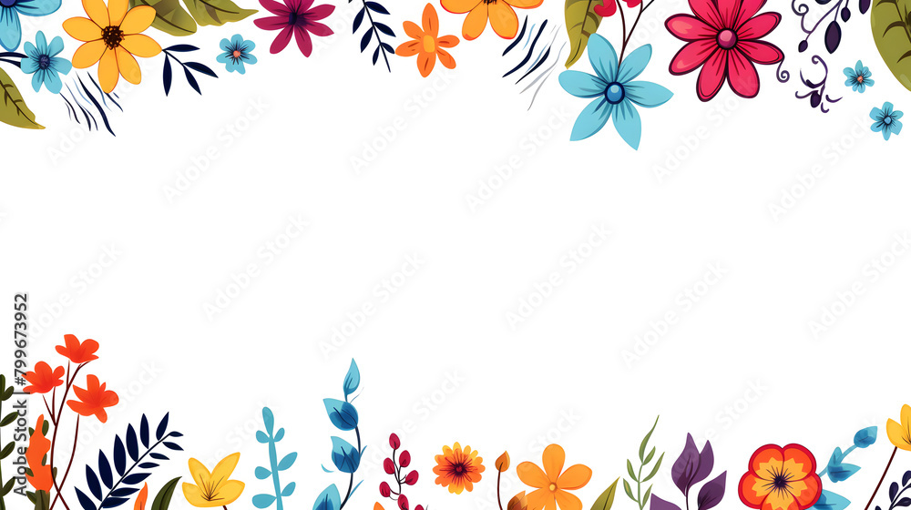 Fototapeta premium Digital watercolor colored flowers trees around border abstract graphic poster web page PPT background