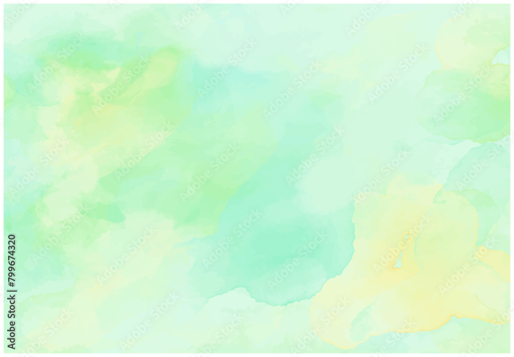 Obraz premium Bright Green and Yellow Watercolor Background with Soft Blending（明るくきれいな緑色と黄色のにじみのある水彩背景）