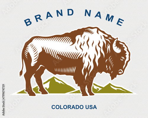 Bison Mascot. Animal Logo. Rocky Mountain