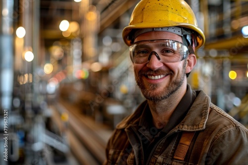 Smiling Worker in Industrial Setting