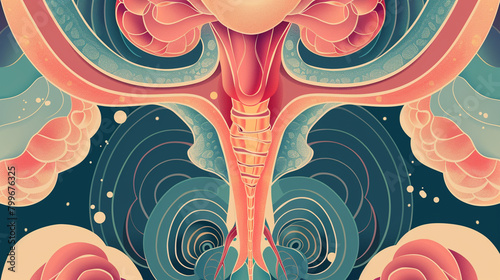 Abstract illustration concept of endometriosis, menstruation, period pains and contractions, female reproductive system photo