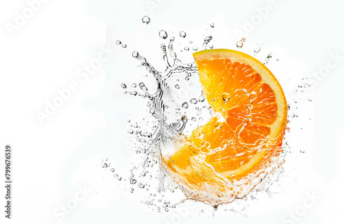Orange fruit with water splash isolated on white background