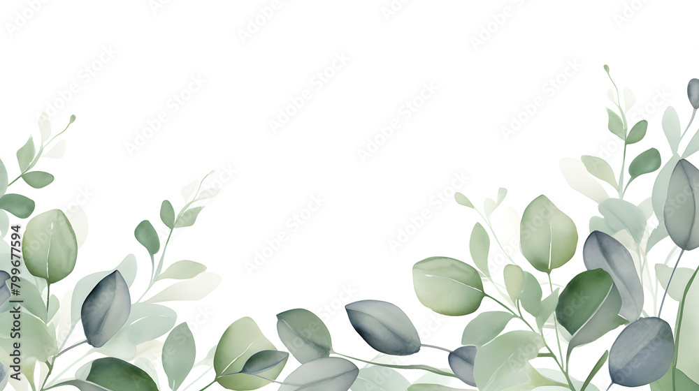 Digital watercolor green leaf border plant abstract graphic poster web page PPT background