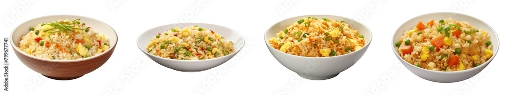 Collection of Egg Fried Rice isolated on transparent png background. Generative ai Collection of Egg Fried Rice isolated on transparent png background. Generative ai