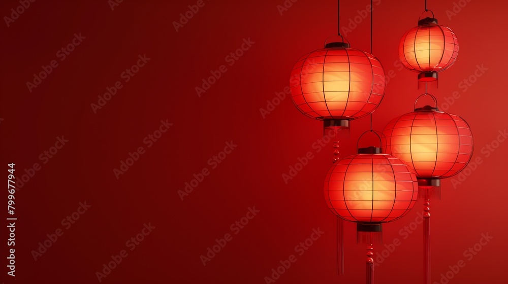 a simple chinese new year red background with three red lanterns aspect ratio 2:1 a simple chinese new year red background with three red lanterns aspect ratio 2:1