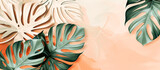 Adorable banner with monstera big leafs . Illustration for background.