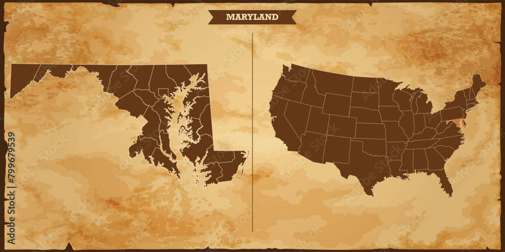 Maryland state map, United States of America map with federal states in ...
