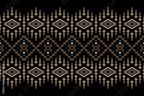 Beautiful traditional ethnic motifs ikat geometric fabric pattern cross stitch.Ikat embroidery Ethnic oriental Pixel.Abstract,vector,illustration. Texture,scarf,decoration,wallpaper,curtain,sarong.