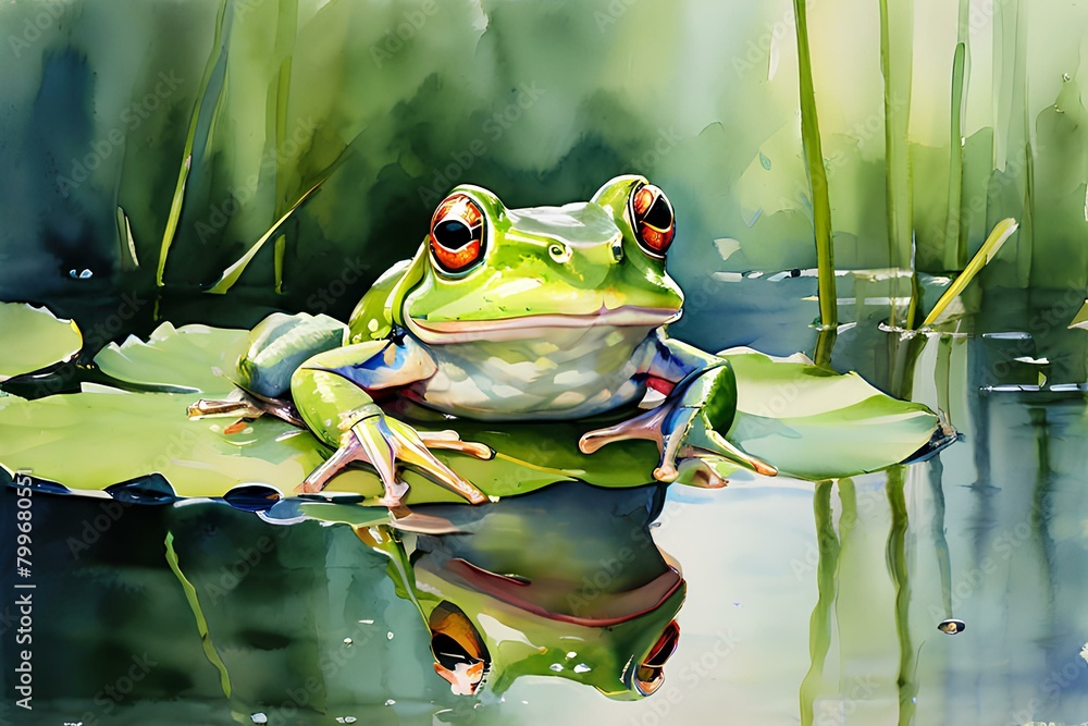 Draw an image of a frog in watercolor. Generative AI Draw an image of a frog in watercolor. Generative AI