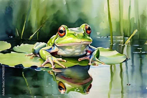 Draw an image of a frog in watercolor. Generative AI