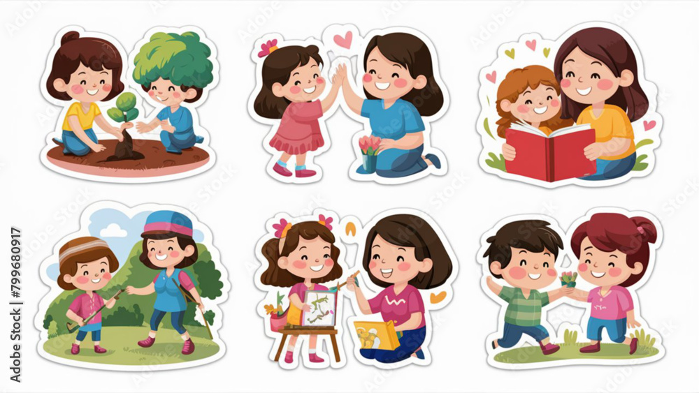 A collection of twelve adorable mother stickers A collection of twelve adorable mother stickers