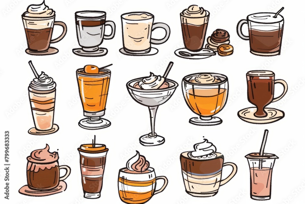 Cartoon cute doodles of a cozy coffee shop offering a variety of specialty drinks, from classic espressos to decadent mochas with whipped cream, Generative AI Cartoon cute doodles of a cozy coffee shop offering a variety of specialty drinks, from classic espressos to decadent mochas with whipped cream, Generative AI