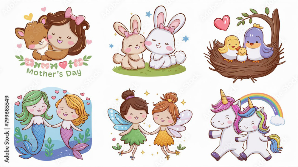 A collection of adorable cartoon mom stickers A collection of adorable cartoon mom stickers