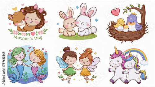 A collection of adorable cartoon mom stickers