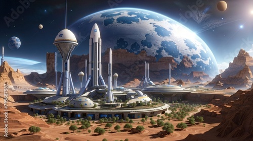 spaceship and planet