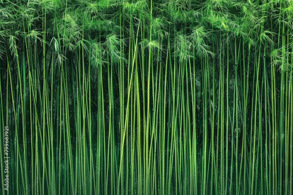 An artistic portrayal of a dense bamboo forest, with the slender stalks forming vertical lines that converge towards the top of the frame. An artistic portrayal of a dense bamboo forest, with the slender stalks forming vertical lines that converge towards the top of the frame.