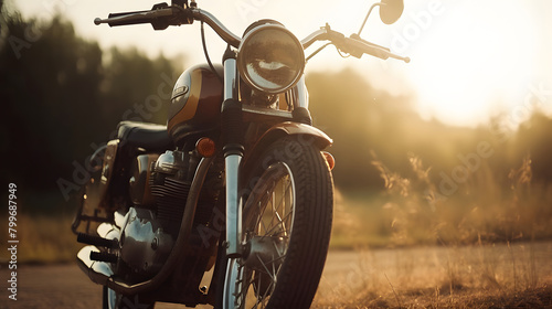 Classic motorcycle on blur forest background photo