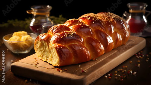 Homemade Challah - special bread in Jewish cuisine photo