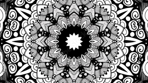 Mesmerizing seamless looping animation of an abstract doodle kaleidoscope mandala, designed to captivate viewers in mesmerizing 4k resolution.