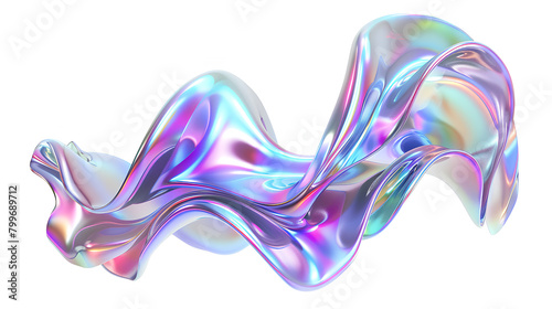 Iridescent Fluidity, 3D Abstract Liquid Shapes on Isolated White Background with Copy Space