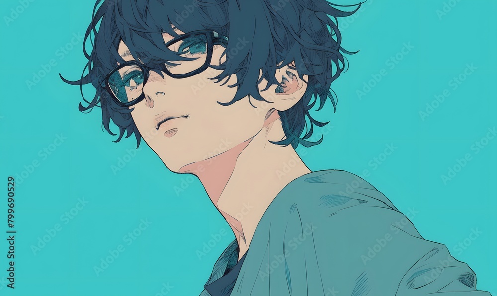 Obraz premium anime style. young anime glasses man, Generative AI 