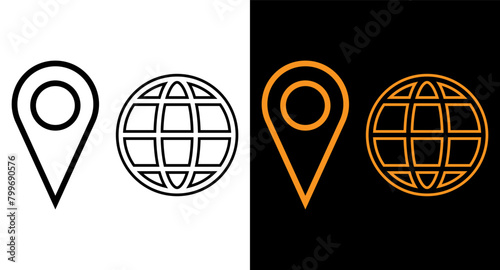 Location pointer pin or You are here marker sign symbol and world globe earth web symbol.