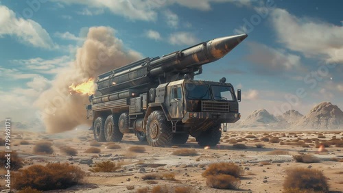 View a rocket on the truck,4k video animation  photo
