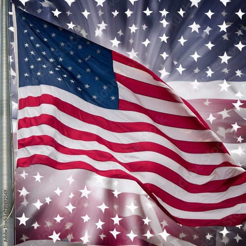  a dynamic animation of the American flag waving gracefully against a backdrop of stars and stripes."