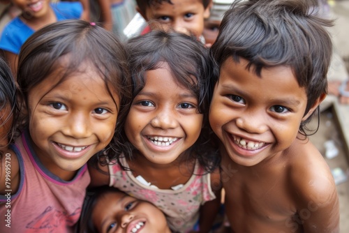 Group of happy children smiling at the camera. Selective focus.