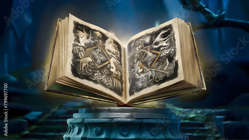 Concept of an open magic book. Fantasy, nature or learning concept