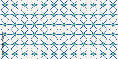 Ovals and elastic shapes. Vector modern seamless geometry pattern (repeatable). Lattice mesh texture.  Retro blue, green and cream print and digital wallpaper resource. (ID: 799698907)