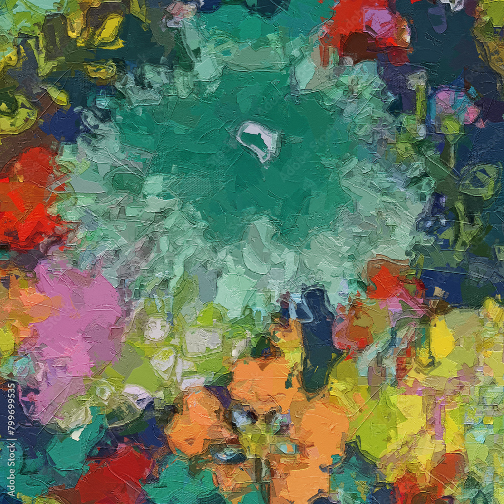 Fototapeta premium Oil painting and various flowers, leaves, dogs, chrysanthemums, birds, beautiful wedding illustrations