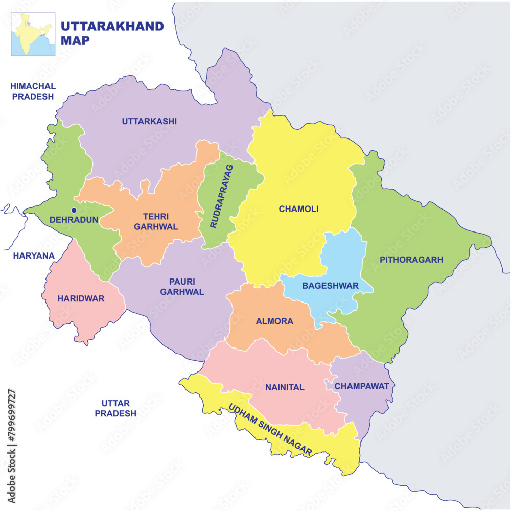 Uttarakhand map vector illustration on white background 