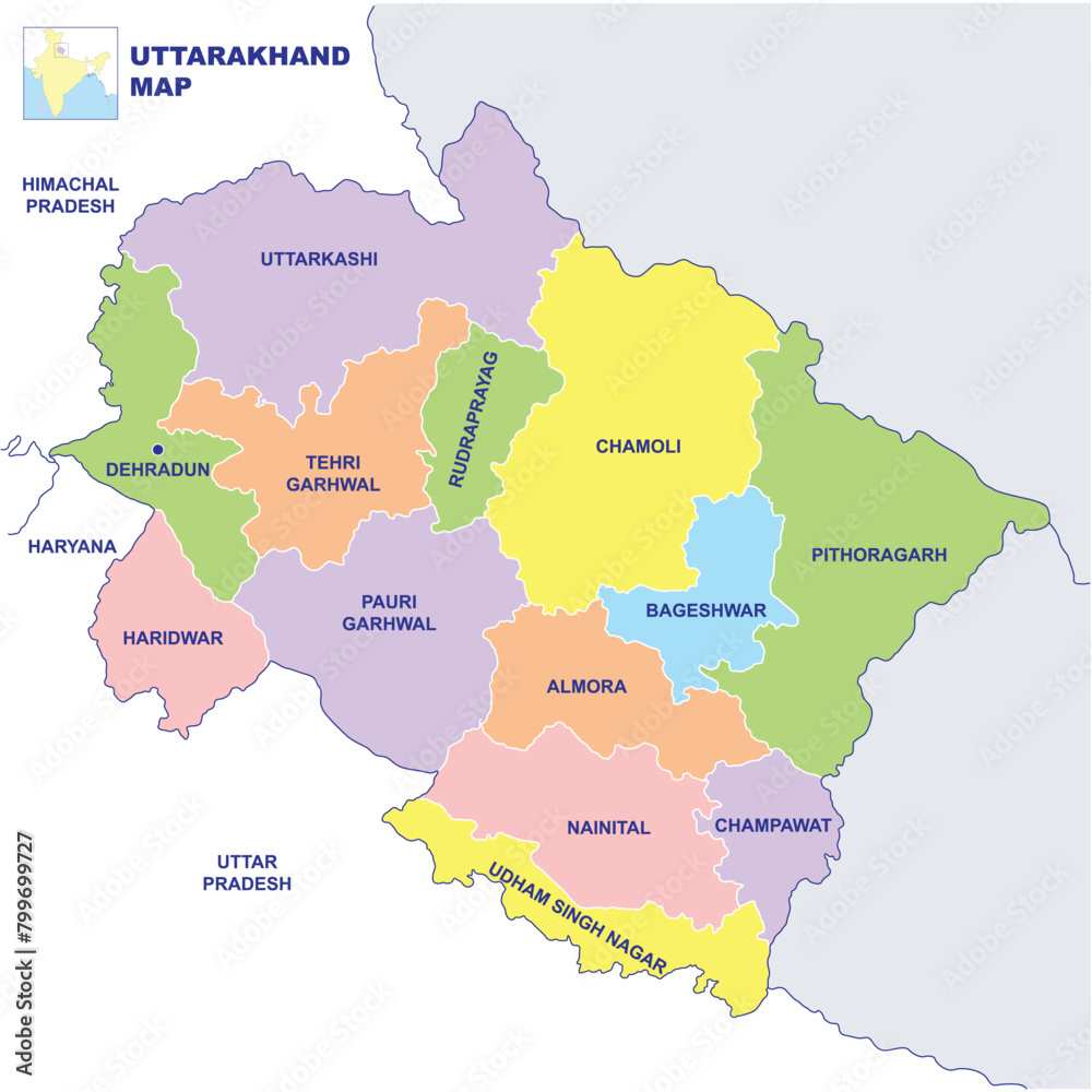 Naklejka premium Uttarakhand map vector illustration on white background