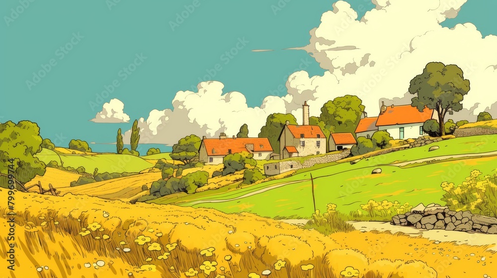 Grass Field landscape with blue sky and white cloud. Blue sky clouds ...
