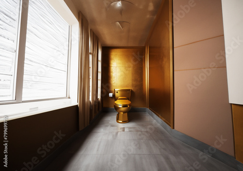 A lavatory of luxury, bathed in gold.