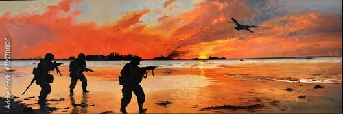 war in a sunset on the beach