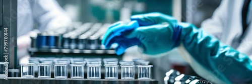 Pharmacist scientist with sanitary gloves examinin