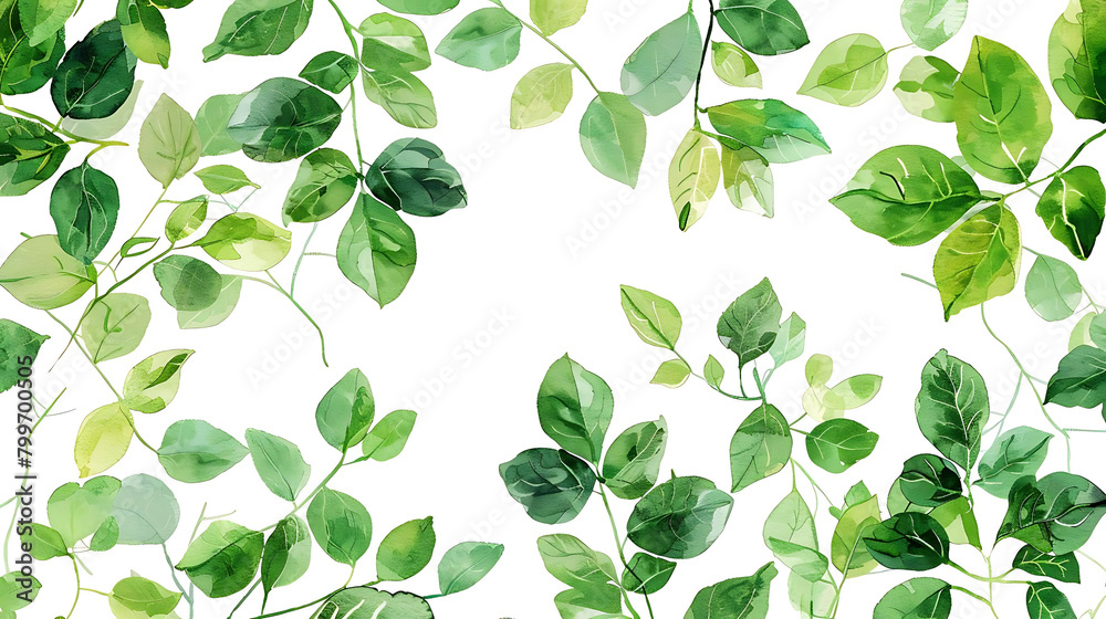 botanical pattern of green leaves on isolated background