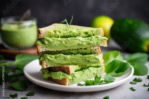 Delicious green sandwich with avocado spread