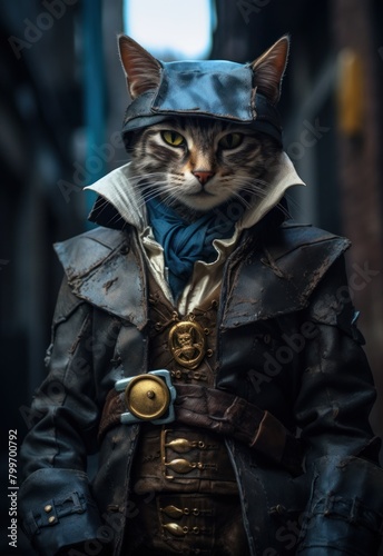 Adventurous Cat in Steampunk Outfit