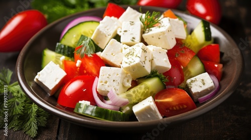 Fresh Greek salad with feta cheese and vegetables